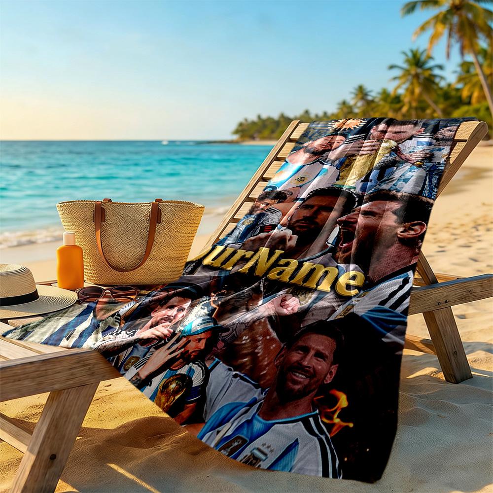 Messi Customized Name Beach Towel Soft Durable Quick-Dry Suitable for Swimming Gym Camping Yoga Vacation