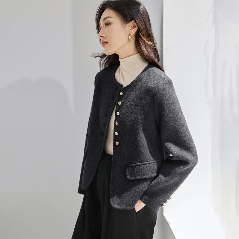Handu Yishe Women's French Elegant Wool Blend Double-Sided Coat