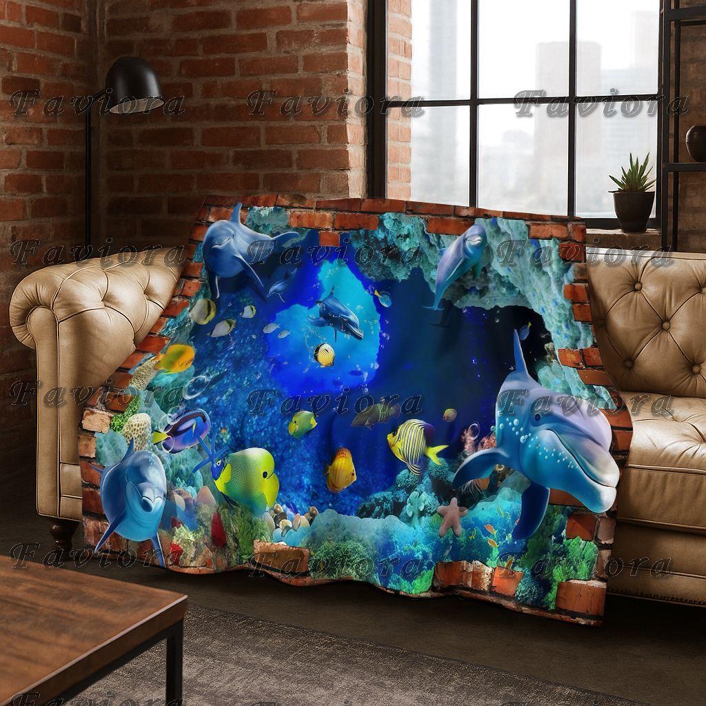 3D Illusion Sea Underwater World Dolphin 2026 New Flannel Blanket,Cozy Soft Throw Blanket for Home Bedroom Bed Sofa Cover Gift