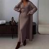 2025 Осень Теплое Свободное Вязаное Шерстяное Пальто-Платье