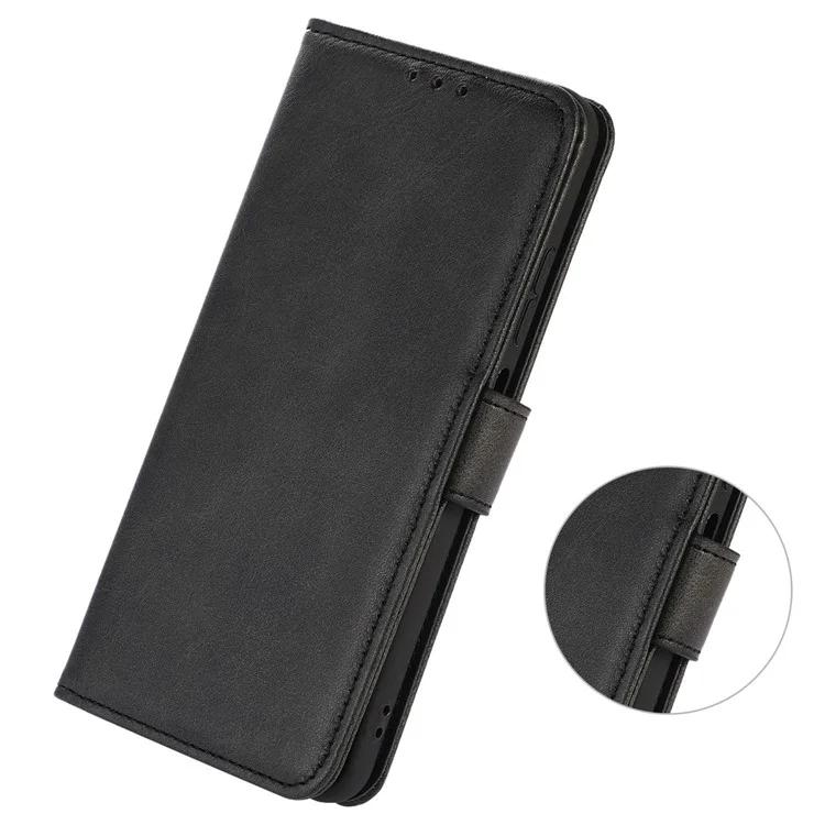 For iPhone 16 Pro Case Cowhide Texture Leather Wallet Phone Leather Cover - Black