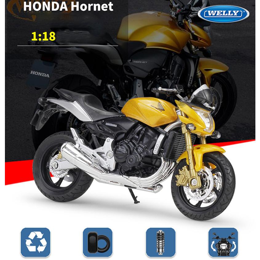 Масштаб 1/18 Welly HONDA Hornet, модель мотоцикла из сплава, литье под давлением, металлические игрушечные транспортные средства, модель мотоцикла, коллекция высокой имитации, детские подарки