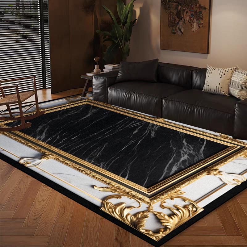 Home Decoration Modern Luxury Large Living Room Antiskid Carpet Soft Bedroom Cloakroom Mats Easy Cleaning Lounge Rug Black Gold