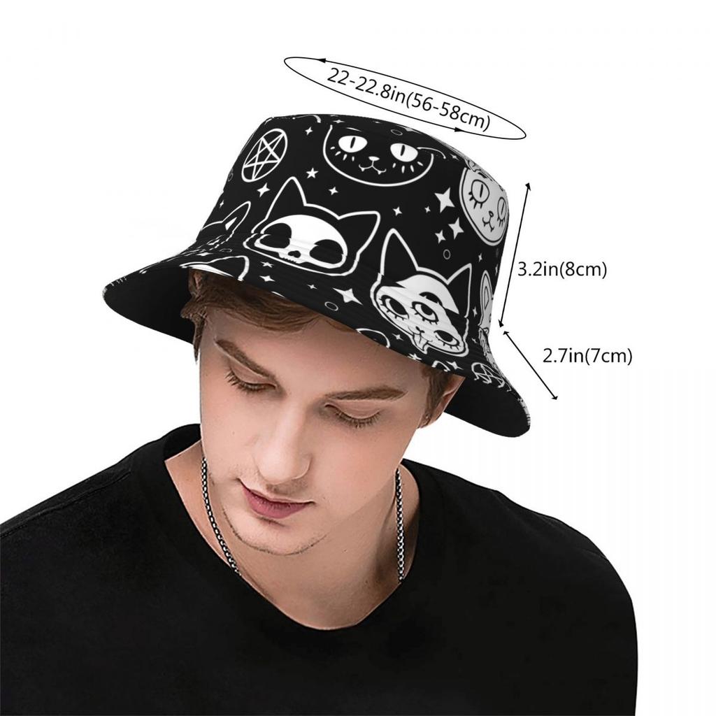 Trendy Magic Cat Witchcraft Bucket Hat Unisex UV Protection Outdoor Sport Fisherman Cap Spring Picnic Headwear