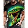 Men's T-Shirt Quick Drying Tops Summer Fashion Street Short Sleeve Tee Shirts Snake 3D Graphic Print Tees Oversized Male Clothing
