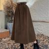 Women's Brown Skirt Autumn Winter Black High-waisted Long Skirt Ladies College Style Pleated A-line Skirts