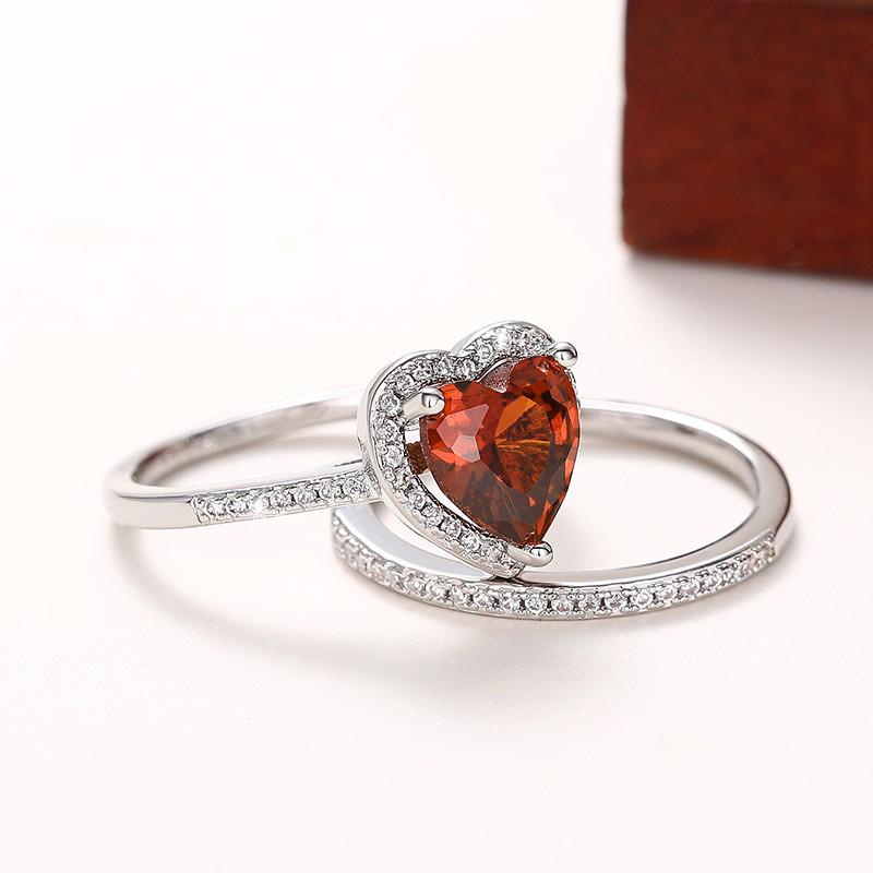 Huitan Привлекательные кольца 2 шт./компл. с гранатовым сердцем для женщин Тренд Темпераментные аксессуары для помолвки Шикарные свадебные украшения
