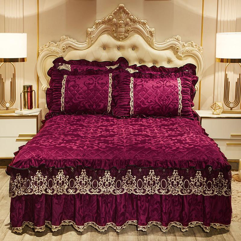 Однотонный бархатный стеганый покрывало на кровать King Size, утолщенное плюшевое, защитная накидка-юбка для кровати, мягкое, комфортное