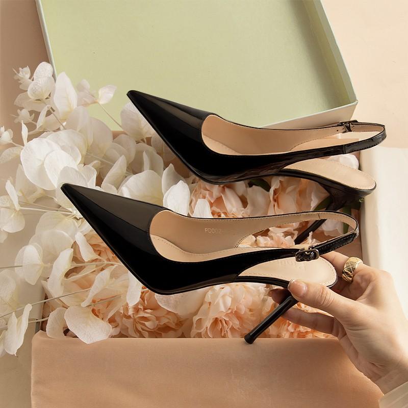 Модный темперамент на тонком каблуке, стиль чистой страсти, застежка на одну пуговицу на носке, туфли-лодочки с открытой пяткой, женские французские одинарные туфли-сандалии