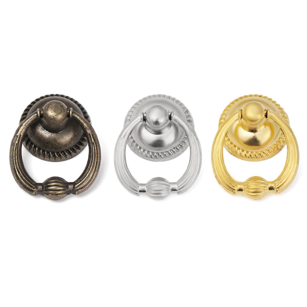Durable Retro Cabinet Pull Ring Pattern Bronze Handles Furniture Knobs Wardrobe Pulls Single Hole