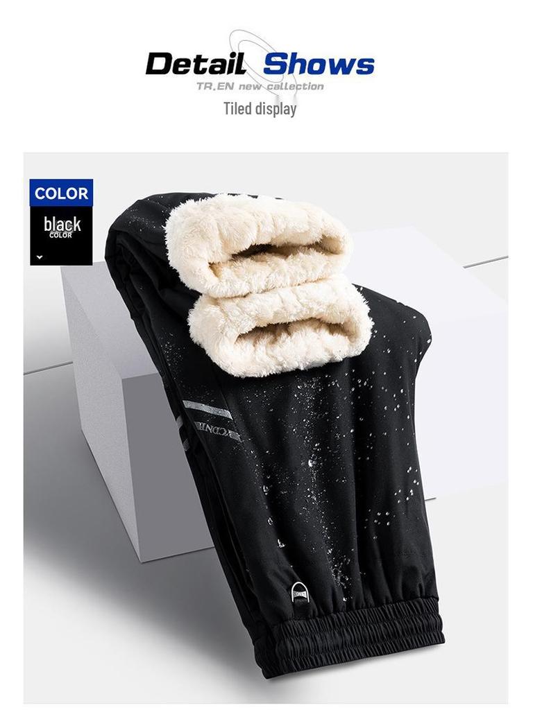 Men's Winter Waterproof Thickened Padded Pants - Straight Leg, Lambswool Lined, Plus Size, Casual Outerwear