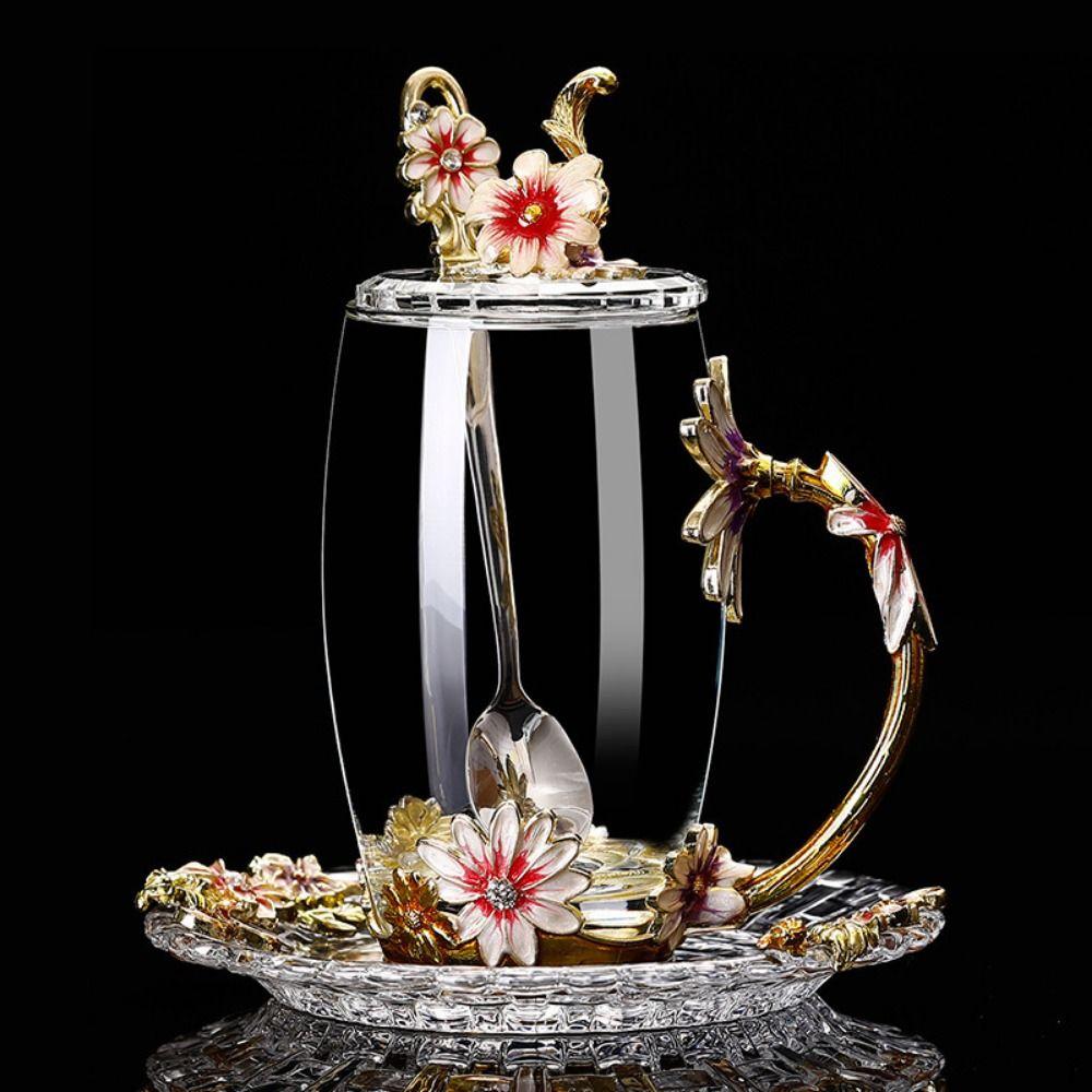 Эмалированный цветок чайная чашка набор тарелок элегантный цветок чайная чашка набор необычные стеклянные кофейные кружки подарок маме