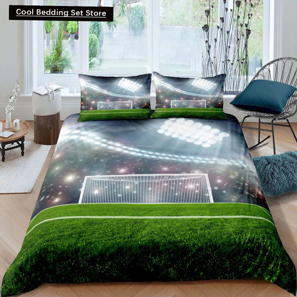 Зеленый футбольное поле King Queen пододеяльник футбольное поле одеяло покрывало мальчики мужчины спортивные игры комплект постельного белья полиэстер пододеяльник
