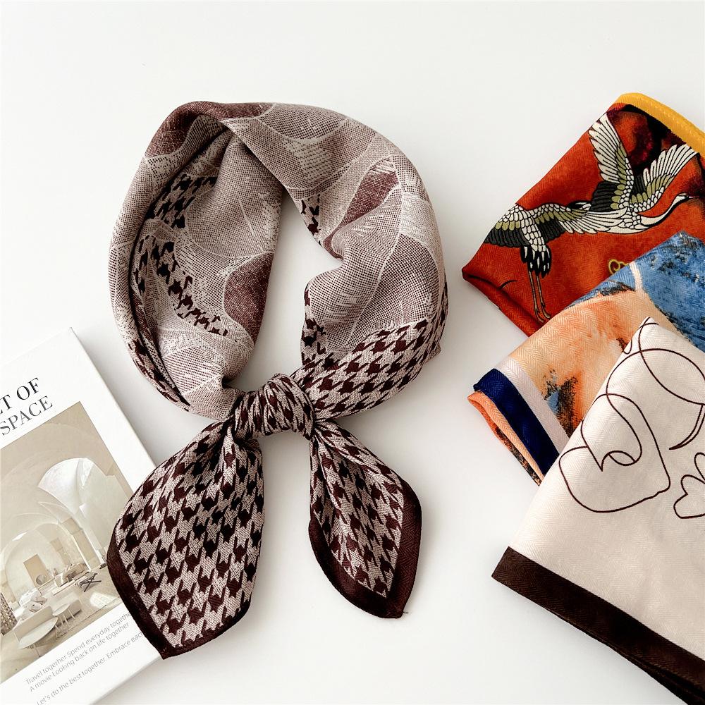 65 Fashion Style Cotton And Hemp Small Square Scarf For Women'S Professional Decoration Scarf Dual Use Shawl Outer Wear Spring And Autumn Scarf