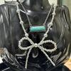 Practical Imitation Pearls Bowknot Necklace Western Styles Turquoise Jewelry for Women Cowgirl Fashion Accessory
