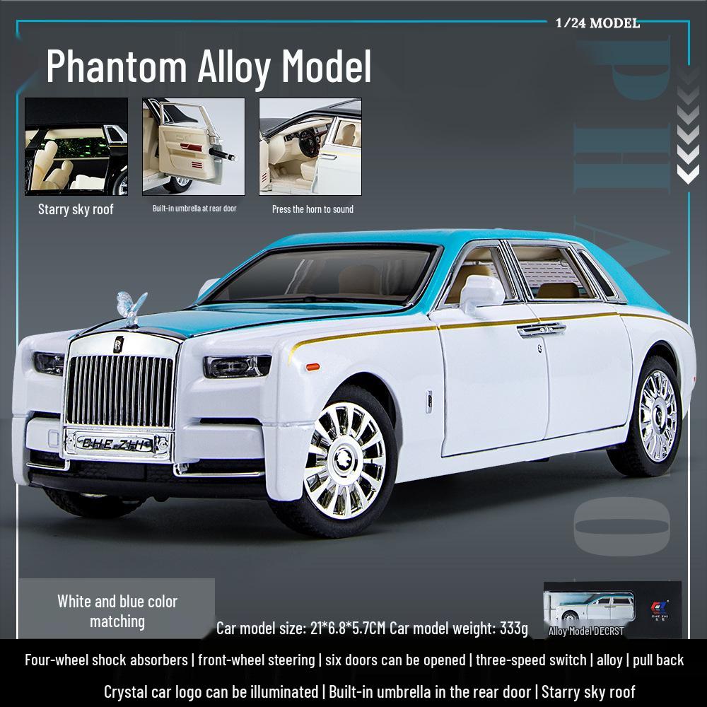 Модель автомобиля Rolls-Royce Phantom из легкого сплава в масштабе 1/24 со звуком, светом и крышей в виде звездного неба для детской коллекции и украшения.