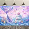 Underwater world themed birthday party decorations, mermaid backdrop, mermaid tail banner, table decorations76