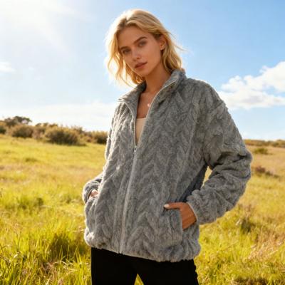 Yousheng Зимняя флисовая куртка для женщин, воротник-стойка, на молнии, шерпа-пальто, пушистая, с длинным рукавом, осенняя повседневная верхняя одежда с карманами