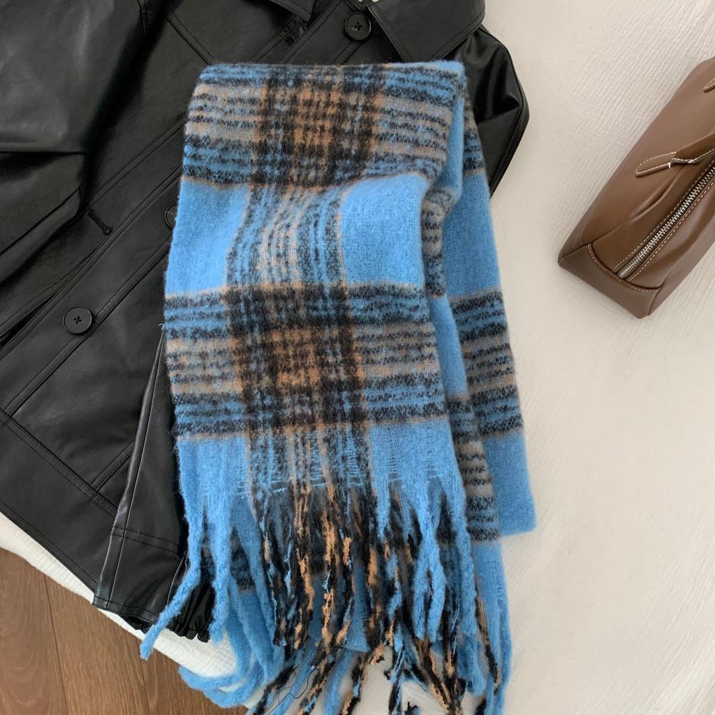 Maillard Style Brown Imitation Cashmere Scarf for Women Winter High End Tassel Mohair Thickened Scarf Student New Style