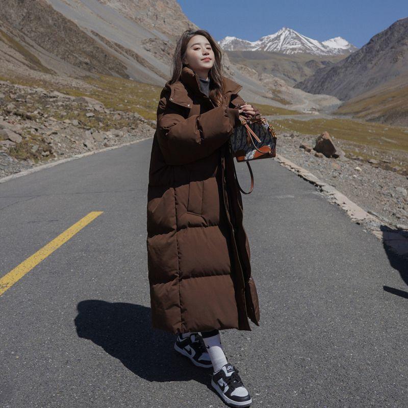 Winter Mid-length Over-the-knee Down Cotton Jacket Women's Loose Thickened Hooded Cotton Jacket