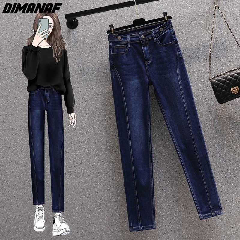 DIMANAF 2024 новые джинсы больших размеров, осенние женские лоскутные базовые эластичные брюки, свободные повседневные женские брюки, синие брюки 5XL
