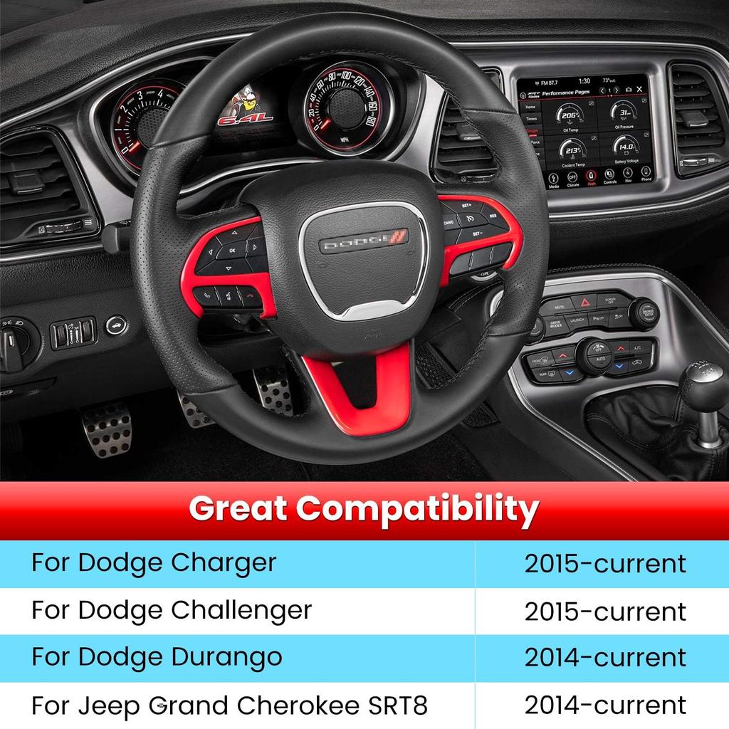 Steering Wheel Cover Trim Interior Accessories Decoration Kit for 2015-2024 Dodge Challenger Charger, for 2014-2024 Dodge Durango & Jeep Grand