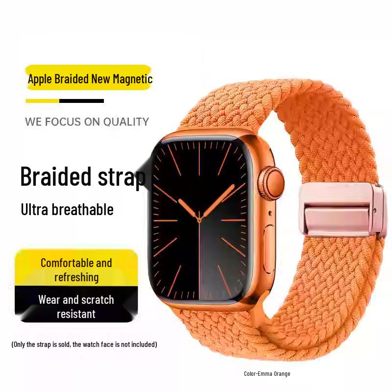 Совместимый эластичный плетеный нейлоновый магнитный ремешок для Apple Watch 4, 5, 6 и iWatch 7, 8, 9