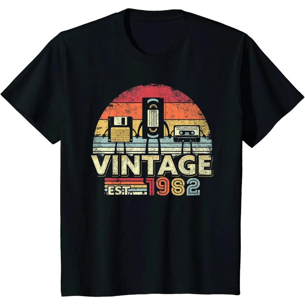 1982 Shirt Vintage Birthday Gift Funny Music Tech Humor T-Shirt for Men Harajuku Four Seasons Cotton Daily