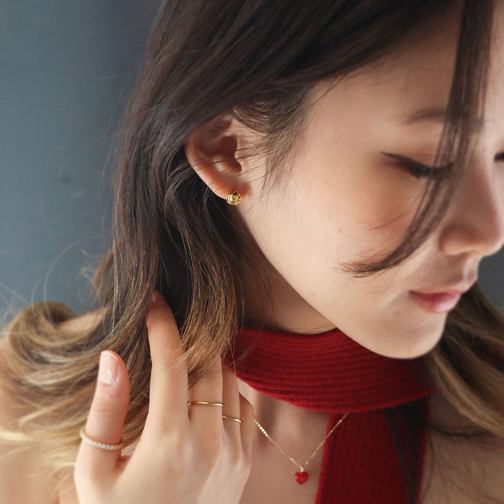 [ Modernlike / Headquarters Authentic ] 14K Gold-Filled Silver Knot Rump Ball Earrings Set