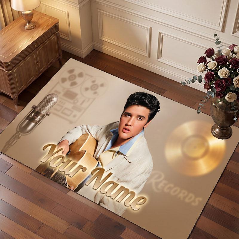 Elvis Presley Personalized Crystal Velvet Carpet, Customized Name Text Soft Anti‑Slip Rug for Living Room Bedroom