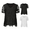 Women T-shirt V-neck Short Sleeve Casual Tee Shirt Hollow Embroidery Lace Pullover Tops Streetwear