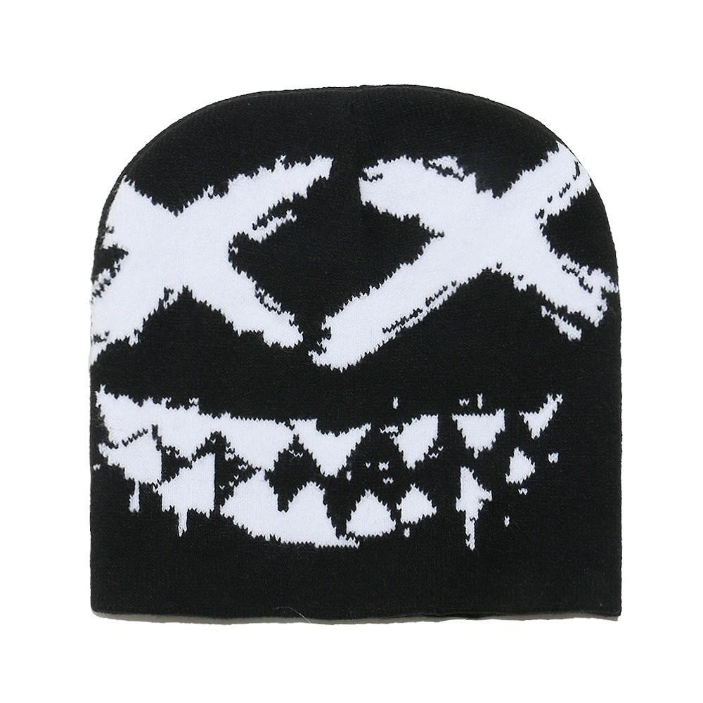 Versatile Elastic Y2K Knitted Hat Halloween Hip-hop Black White Pullover Cap Dome All-match Brimless Beanie Cap Warmer
