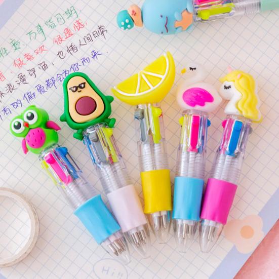 Cute 4-Color Ballpoint Pen Animal Toppers Retractable Cartoon Pens 0.7mm Tip Novelty Writing Pen for School Supplies