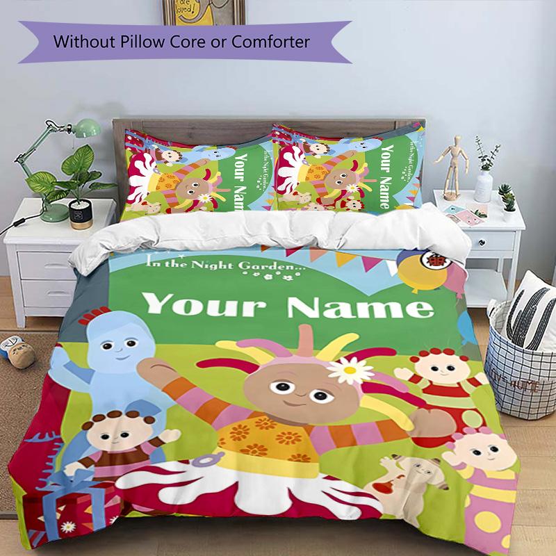 3pcs In the Night Garden2 Cover Set - Personalized Name, HD Printed Bedding with 1 Cover and 2 Pillowcases - Perfect for Home Decor, Easy Care