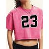 23 Letterprinting Female Washed Short Tshirts Breathable Casual Summer Clothes Distress Vintage Midriff-Baring T-Shirt Women