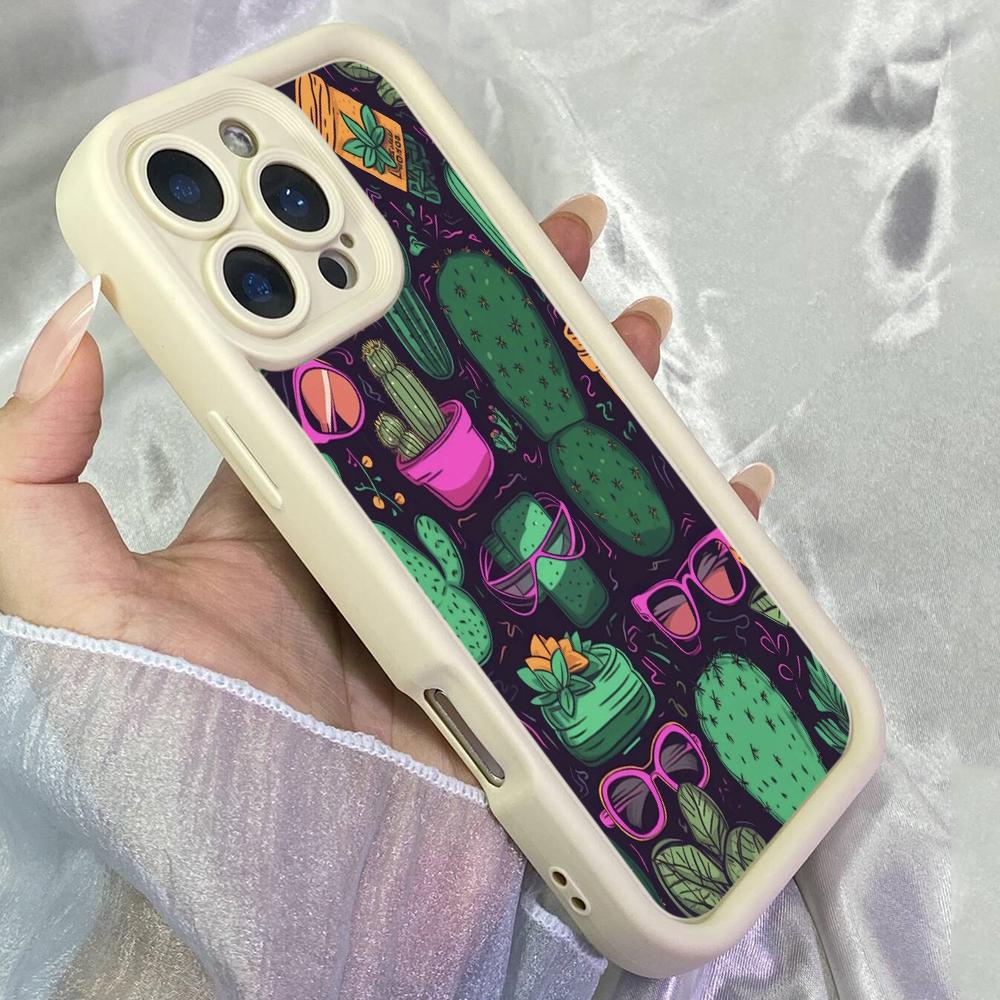 JT11 Эстетика Рисунки Мультяшный Кактус Чехол для Телефона для iPhone 17 Pro Max Samsung S26 Ultra A17 A26 A07 Xiaomi Redmi Note 14 Pro Plus Мягкий ТПУ Чехол-Обложка