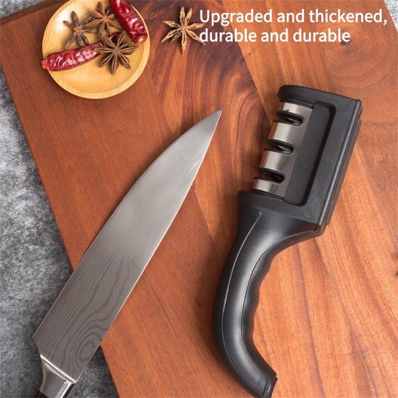 Kitchen 3/4-segmented Sharpener for Knives, Household Multifunctional Manual Three-targeted Black Grinding Stone