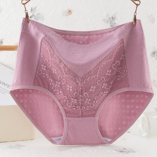 Mid-aged Women Panties Lace Hgh Waist Tummy Control Seamless Solid Color Good Breathability Lady Underpants Female Daily Underwear