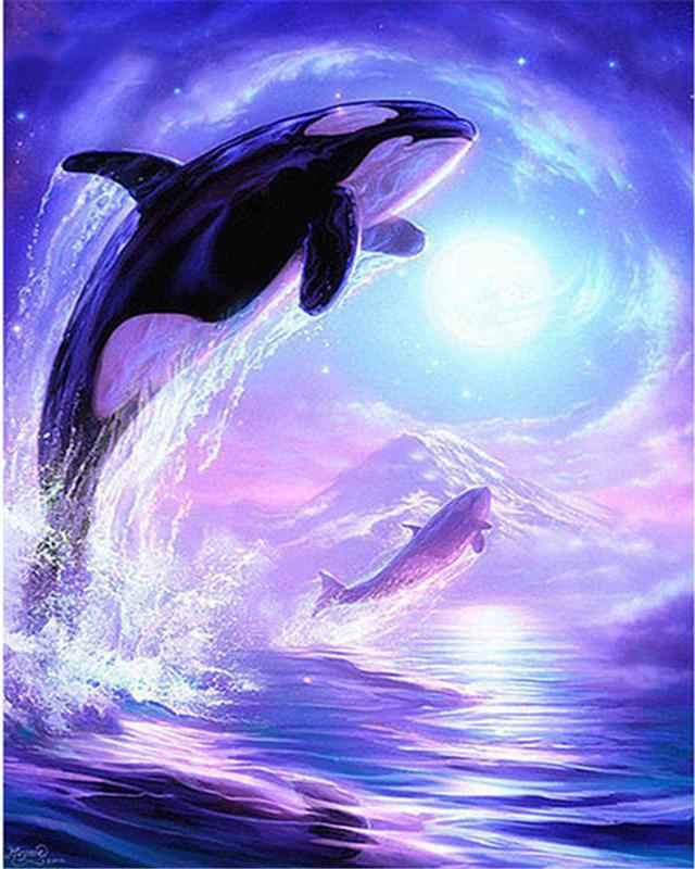 Алмазная картина, полная круглая квадратная дельфины, 5D DIY, Алмазная вышивка, вышивка крестиком, морской пейзаж, стразы, мозаика, настенное искусство