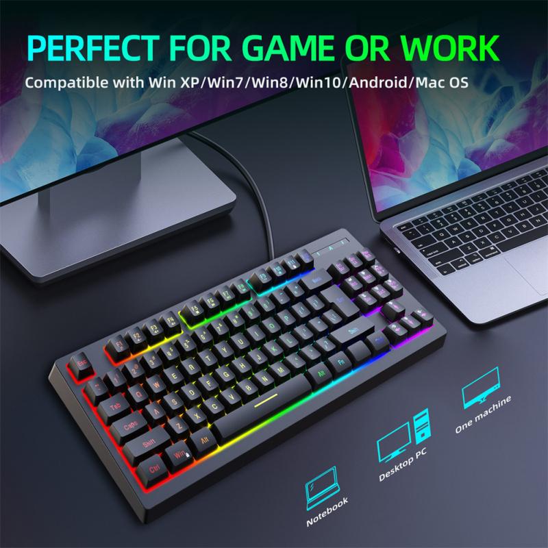 Wire Control Gaming Keyboard Y200 RGB Colorful Backlight 87-key Usb Keyboard For Laptop Desktop Pc