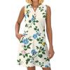 Ladies' Fashionable Floral Patchwork Printed V-neck Button-down Pocket Vest Dress, Beach Vacation Summer Dress