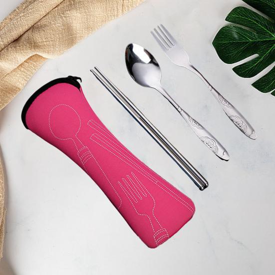 Набор столовых приборов с сумкой на молнии, набор дорожной посуды из нержавеющей стали, вилка, ложка, палочки для еды, прочный чехол для хранения для домашнего ресторана, на открытом воздухе