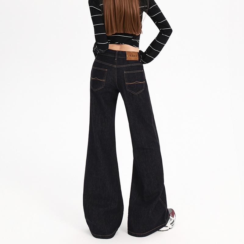 American denim slightly pulled jeans women's spring new non-stick legs loose and thin floor-mopping bell pants