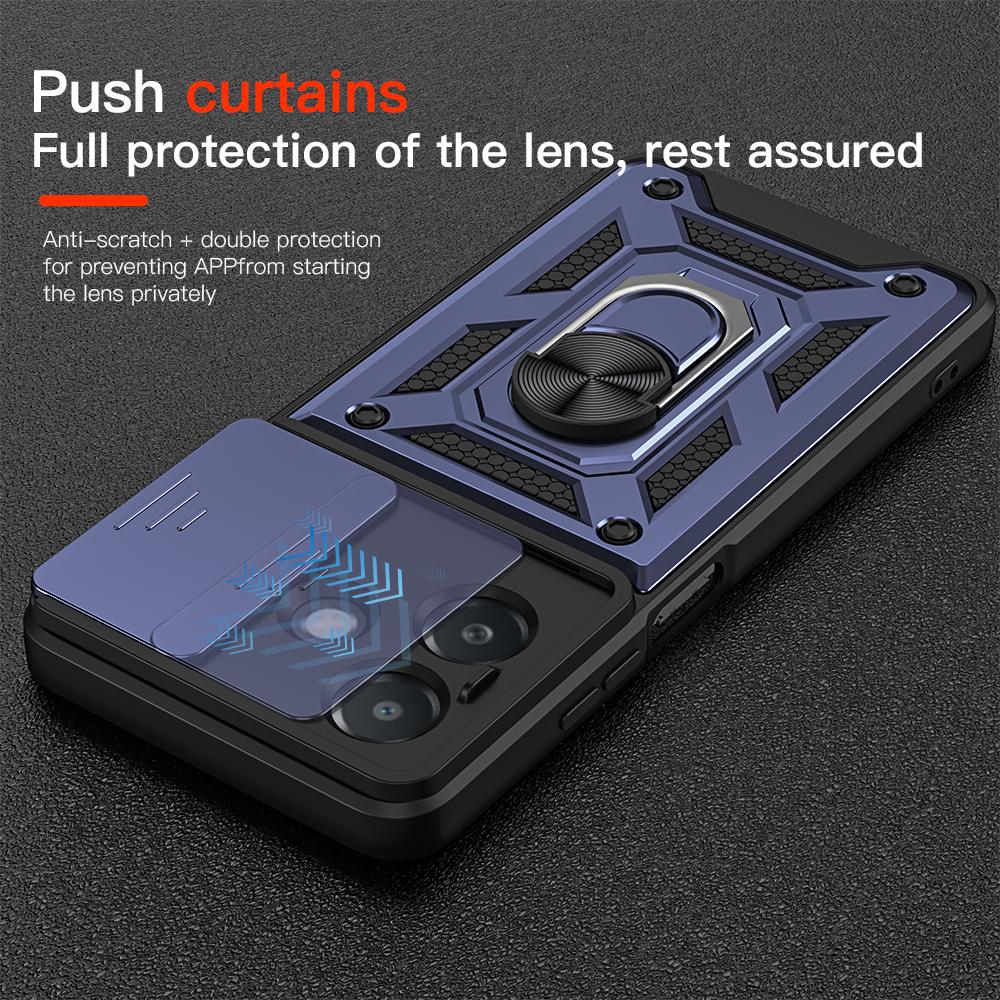 KEYSION Противоударный чехол для OPPO A3 5G A3X Silicone+PC Slide Camera Lens Protection Ring Stand Phone Cover для OPPO A60 5G A40 A40m