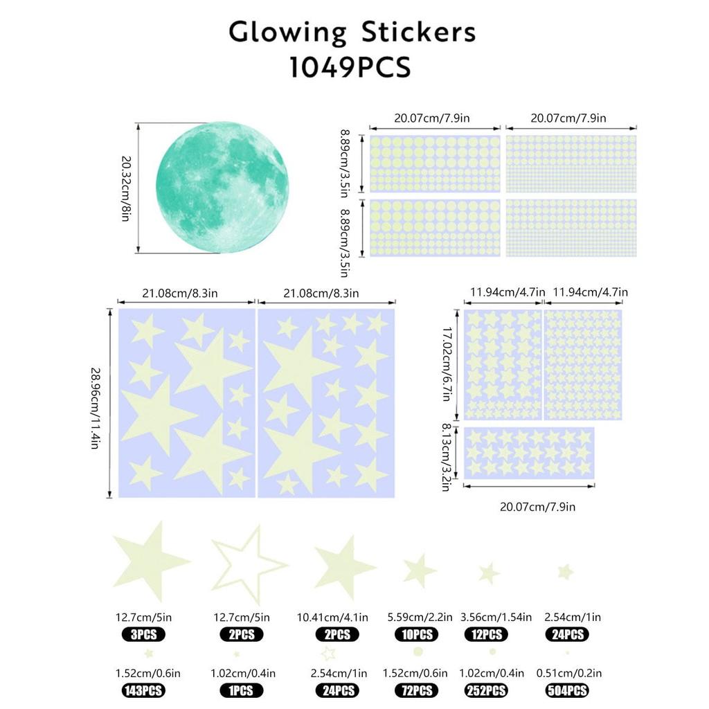 Luminous Sticker Moon Star Dot Creative Fluorescent Wall Sticker 1049pcs