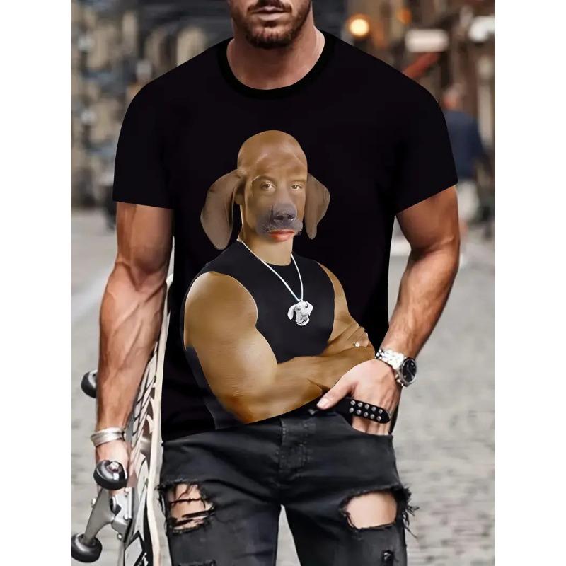 White funny men's T-shirt cartoon 3D printing summer casual short sleeved pullover fashionable T-shirt outdoor men's clothing