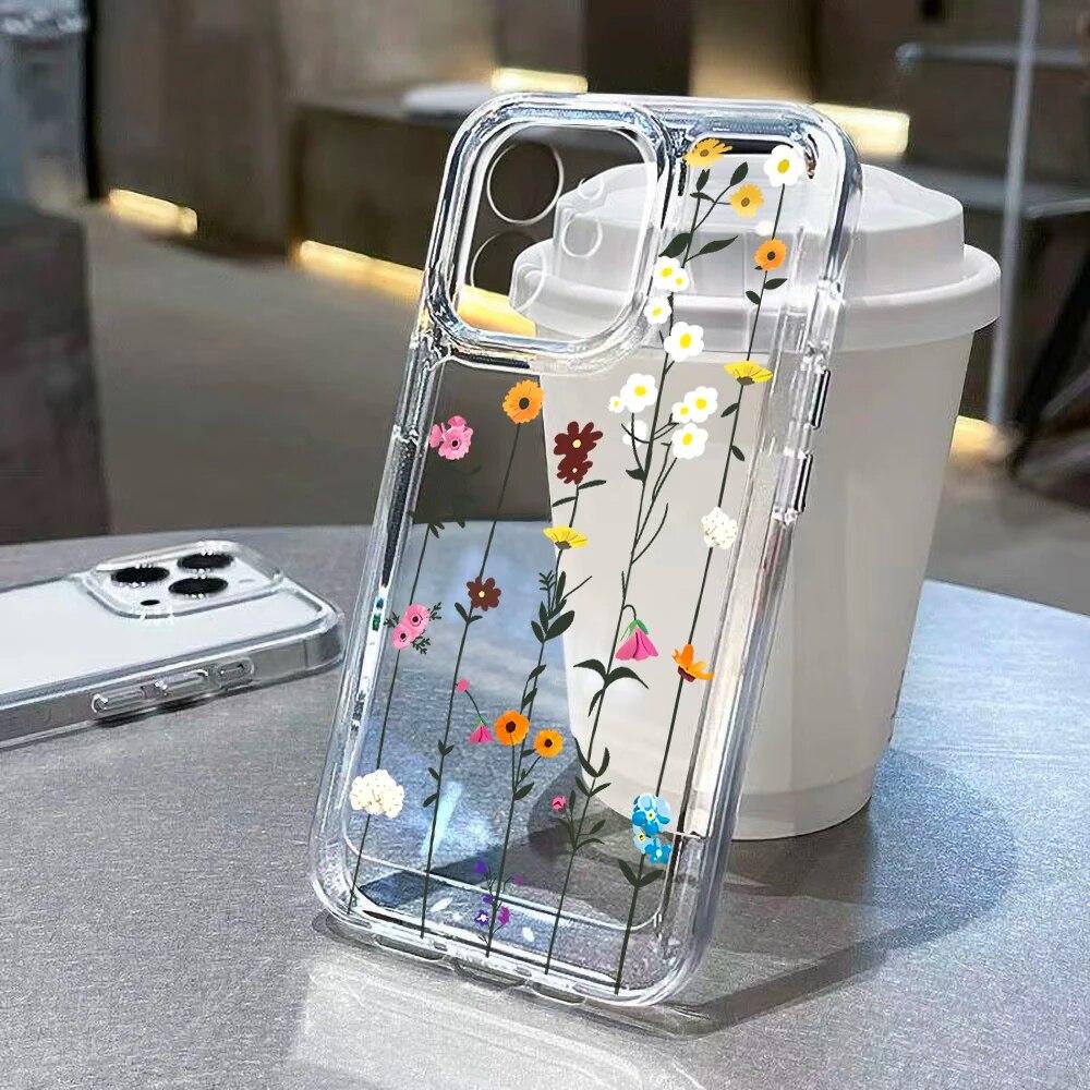 Soft Clear Phone Case For iPhone 11 Case iPhone 13 14 15 Pro Max 12 XS Max XR X 7 8 15 Plus SE 2020 SE3 Shockproof Flower Cover