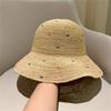 Ins Chic Summer Colored Square Stitching Decorat Natural Raffia Grass Sunshade Lady Bucket Cap Women Leisure Hat