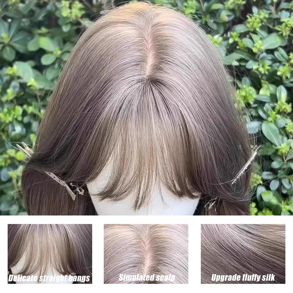 Длинный кудрявый синтетический парик Air Bangs, женский бежевый, ленивый, повседневный, элегантный, длинный кудрявый парик Air Bangs Big Waves