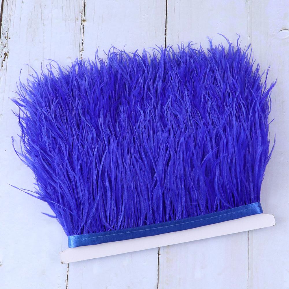 1 метр темно-синей отделки из страусиных перьев 8-10 см натуральное страусиное перо для поделок шитья одежды вечеринки ручной работы DIY лента из перьев